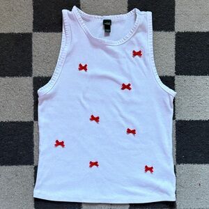 White Tank Top with Red Bows